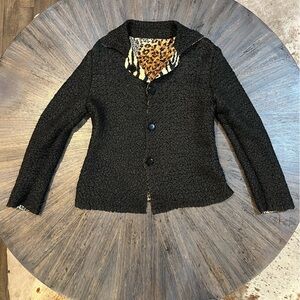 Analogy Black Animal print Reversible Origami Crinkle Jacket Misses Size Med.‎